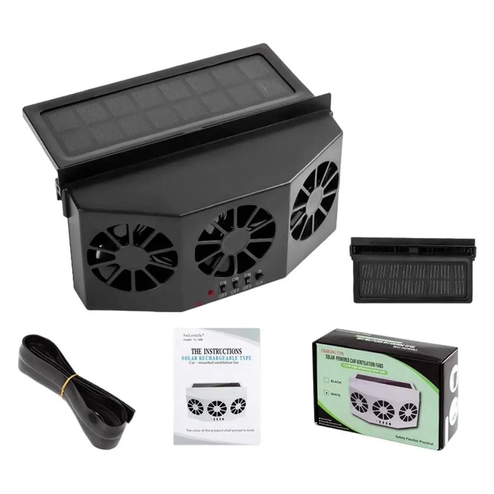 Solar Car Exhaust Fan – 3-Head USB Window Ventilation Fan