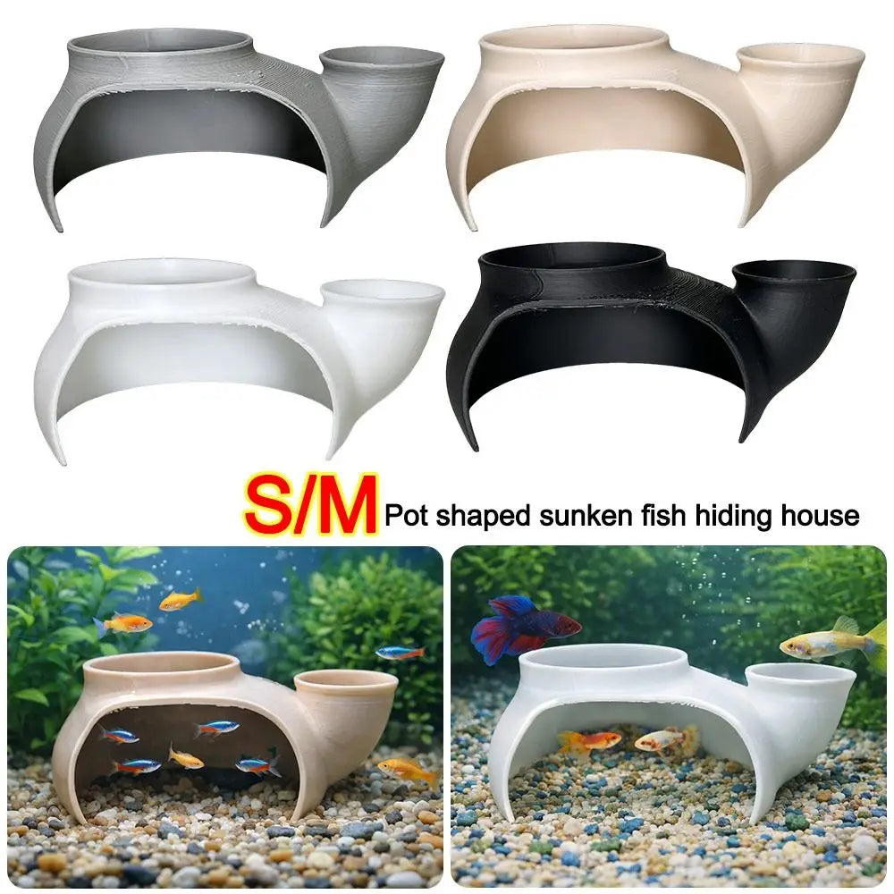 Pot-Shaped Aquarium Tunnel Cave – Fish Tank Hideout Decor