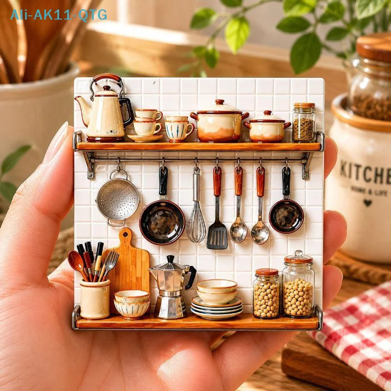 Retro Kitchen Scene 3D Resin Refrigerator Magnet Ornament