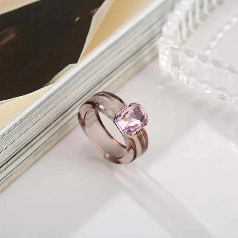 Y2K Chunky Resin Ring – Candy Color Rhinestone Fashion Jewelry