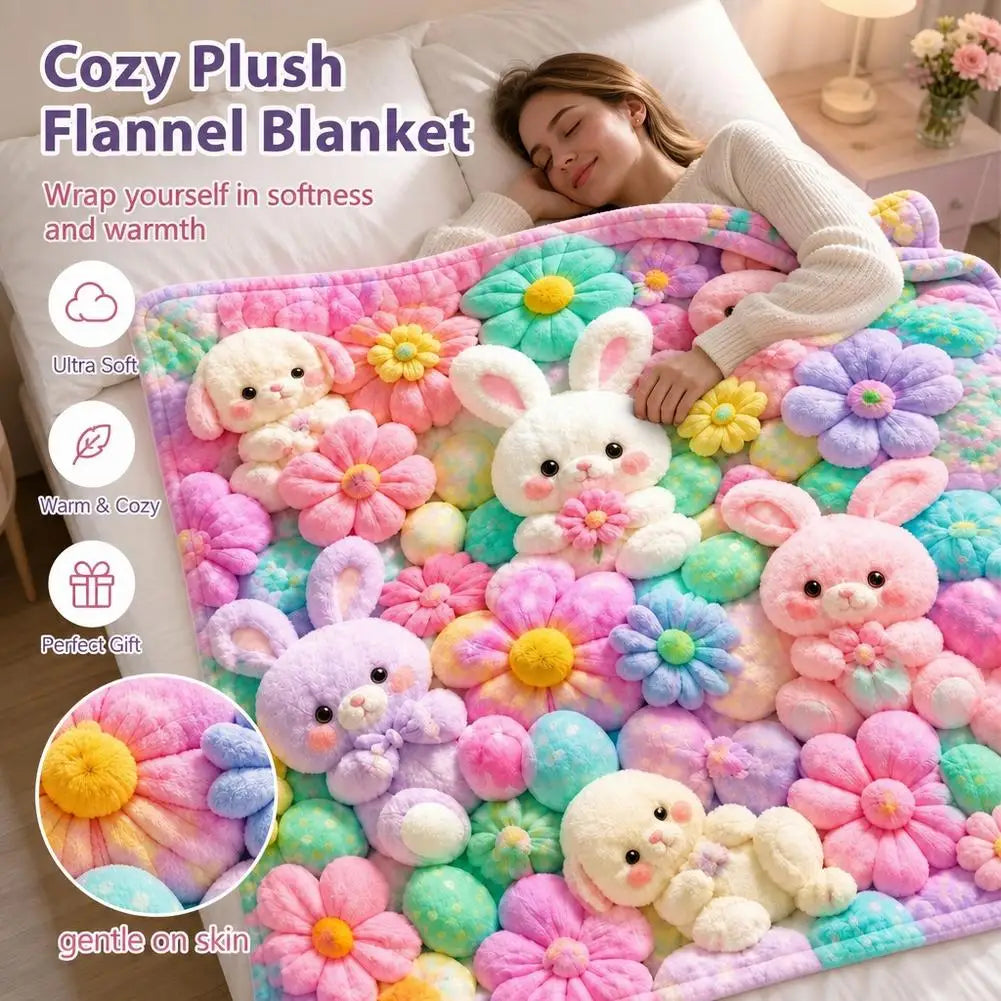 Teddy Bear Floral Flannel Blanket – Soft Kids Nap Throw