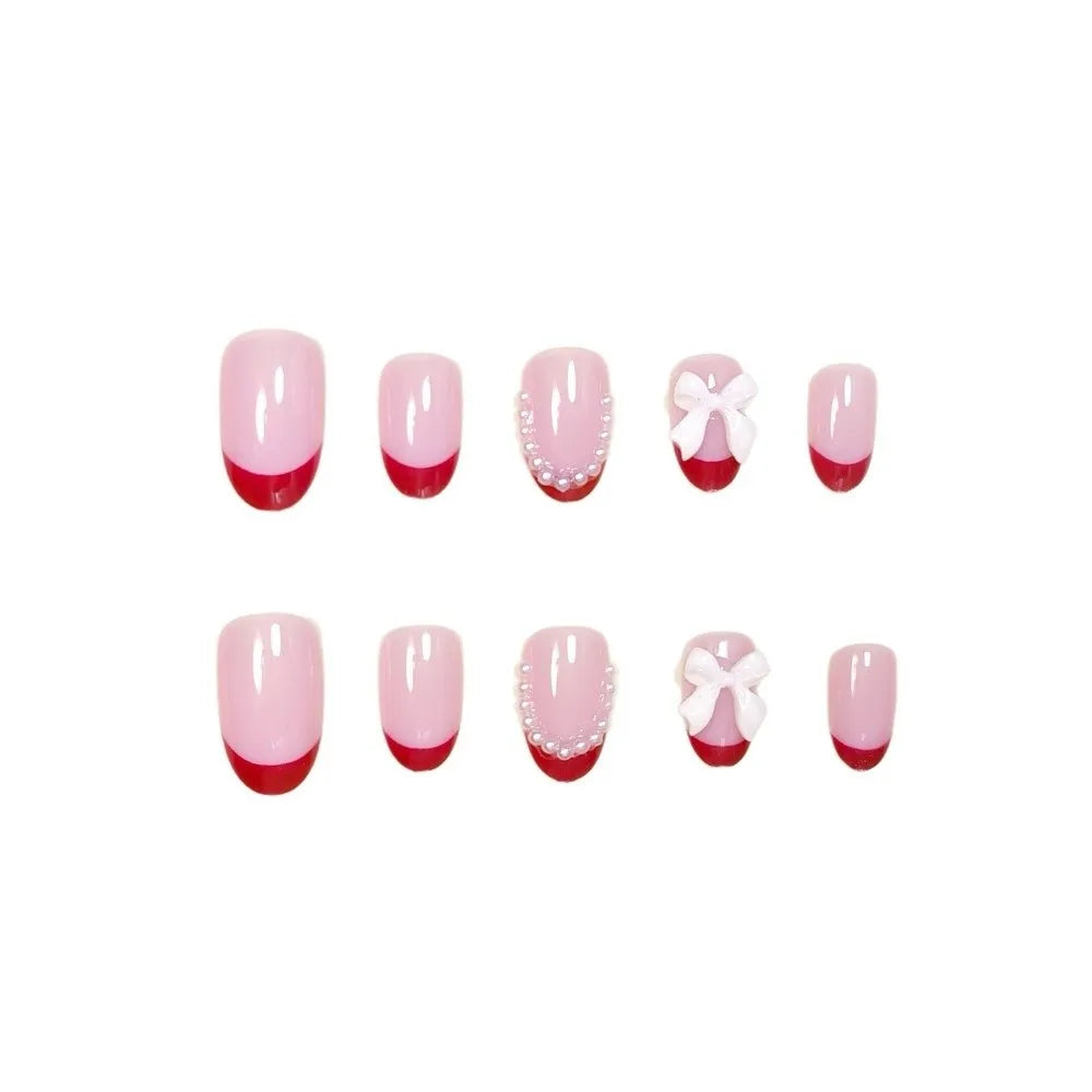 Almond Press-On Nails with Bow Charms | Glossy Full Cover Set