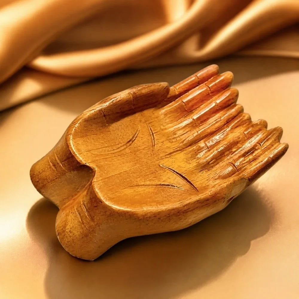 Wood Carved Hands Bowl – MDF Crystal Display Tray Décor