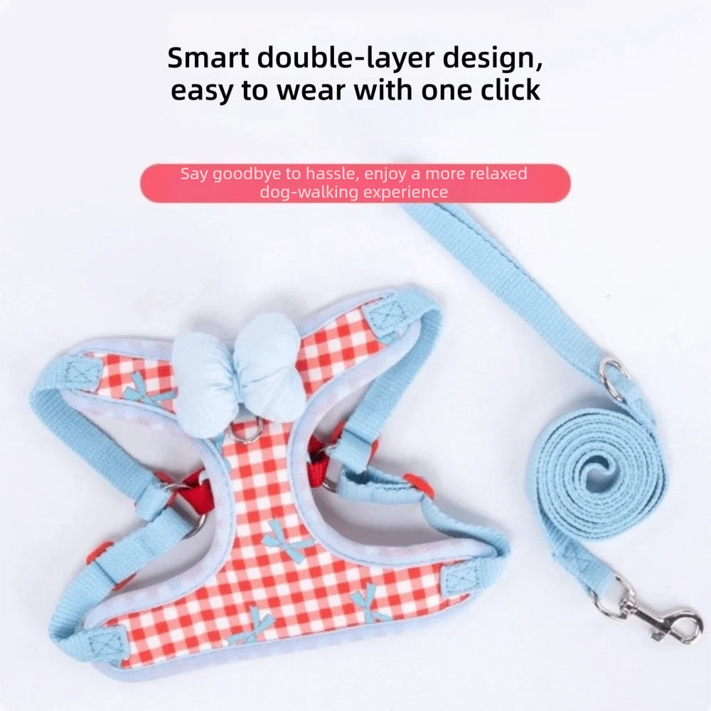 Adjustable Breathable Dog Harness Vest with Bow & Leash