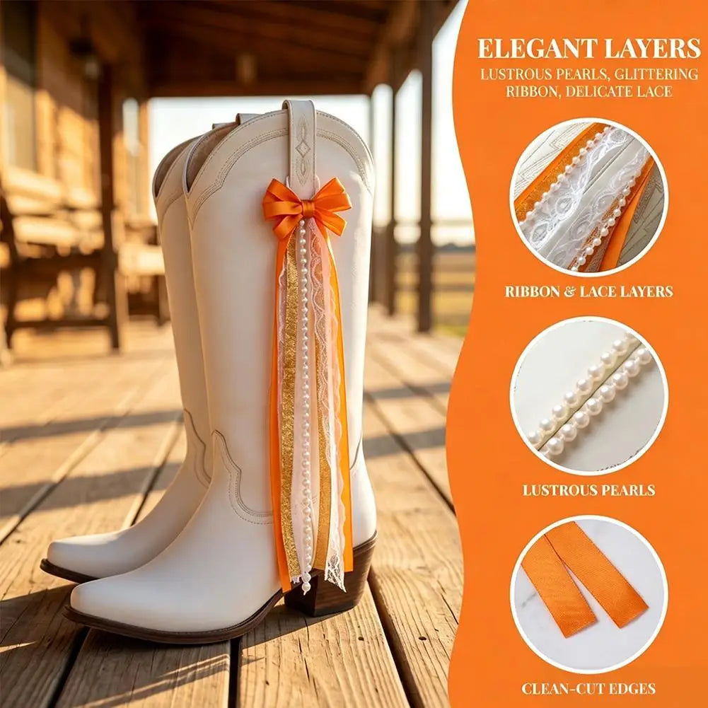 Pearl Bow Ribbon Boot Charms – Lace Tassel Shoe Accessories