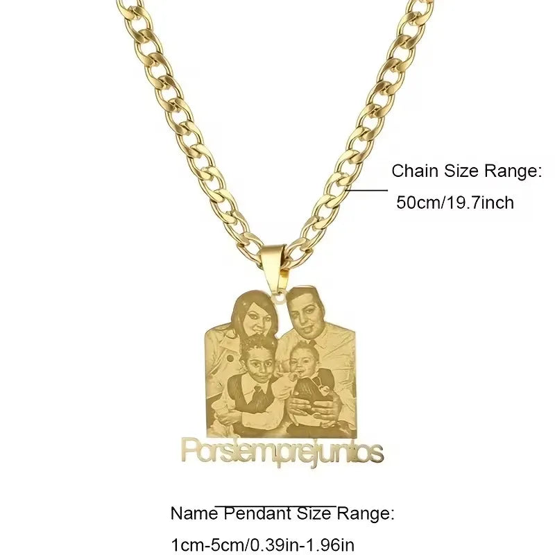 Custom Photo Name Pendant Necklace – Stainless Steel