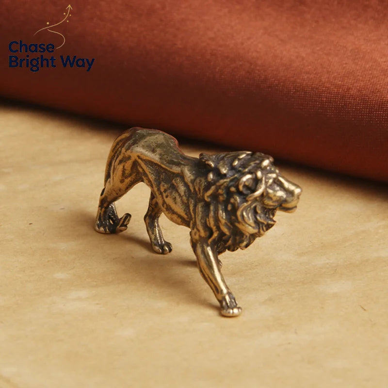 Vintage Brass Lion Miniature Figurine – Metal Desk Statue Décor