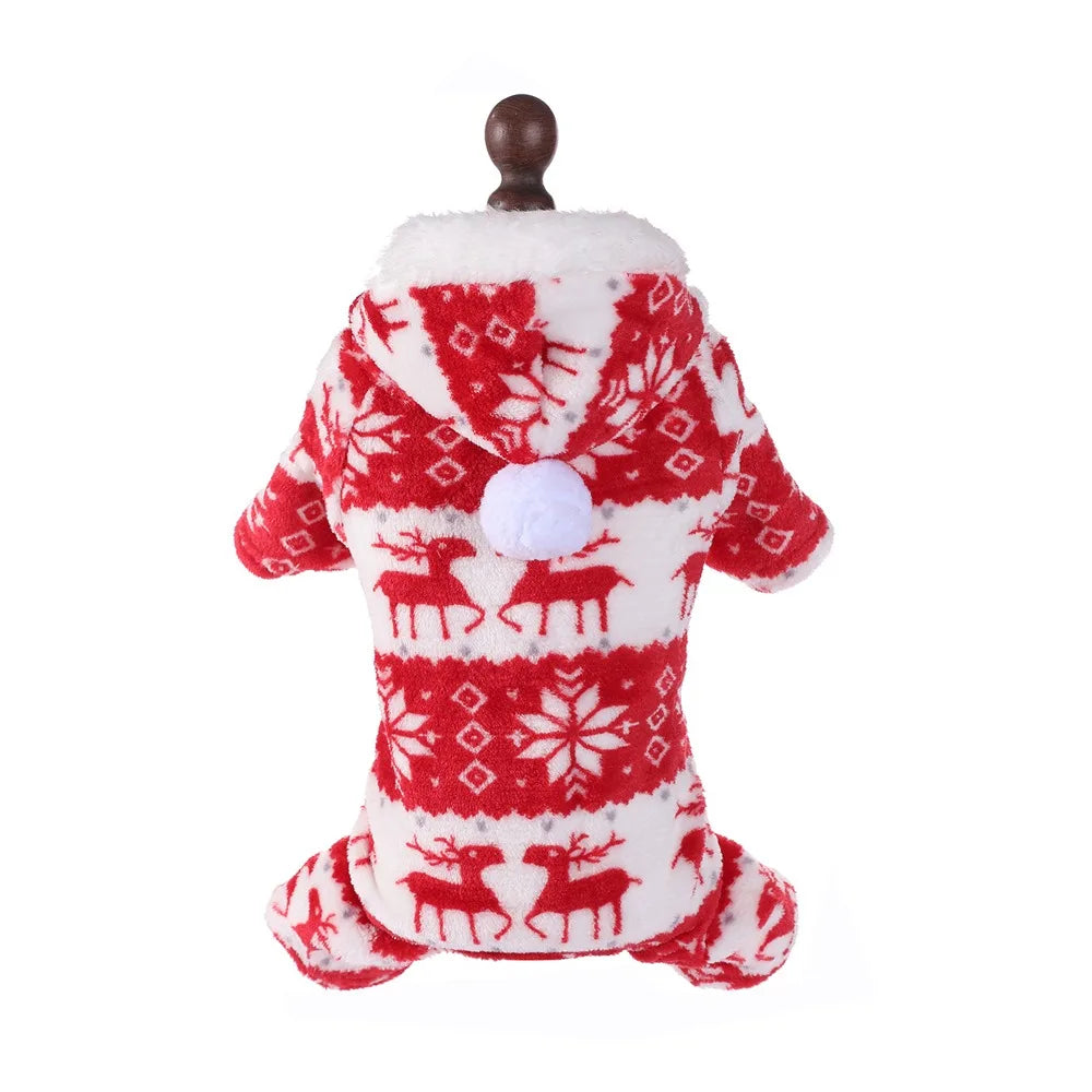 Christmas Pet Pajamas Hoodie – Fleece Cat & Dog Jumpsuit