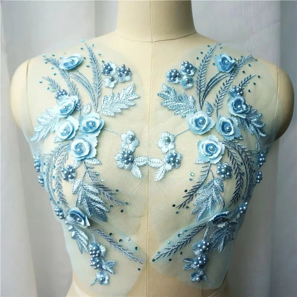 3D Flower Tassel Lace Appliqué Patch – Bridal Sew-On 2pc