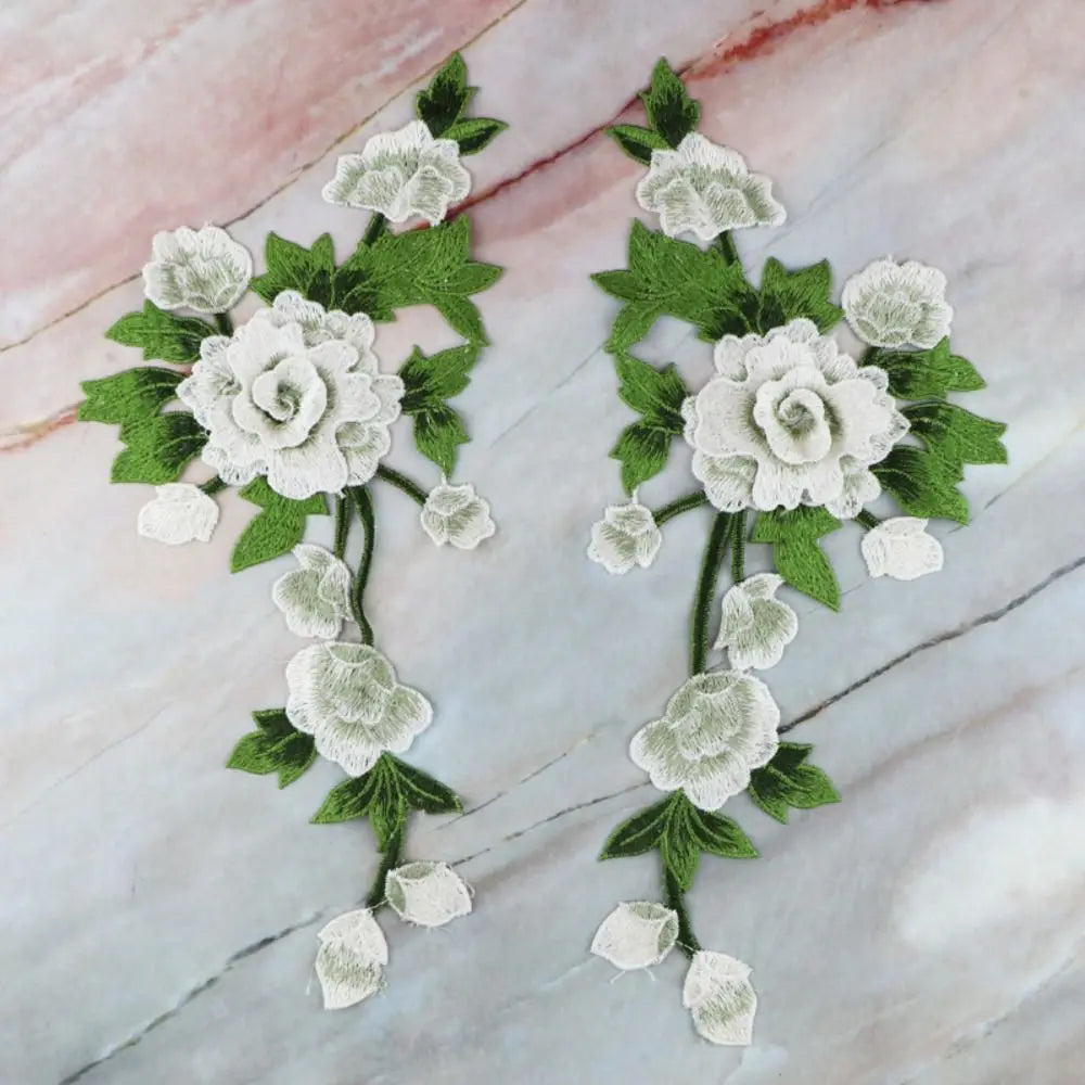 3D Floral Embroidery Applique Patch Pair – DIY Wedding Decor