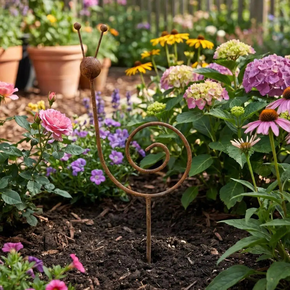 Rustic Metal Snail Garden Stake – Wrought Iron Outdoor Decor
