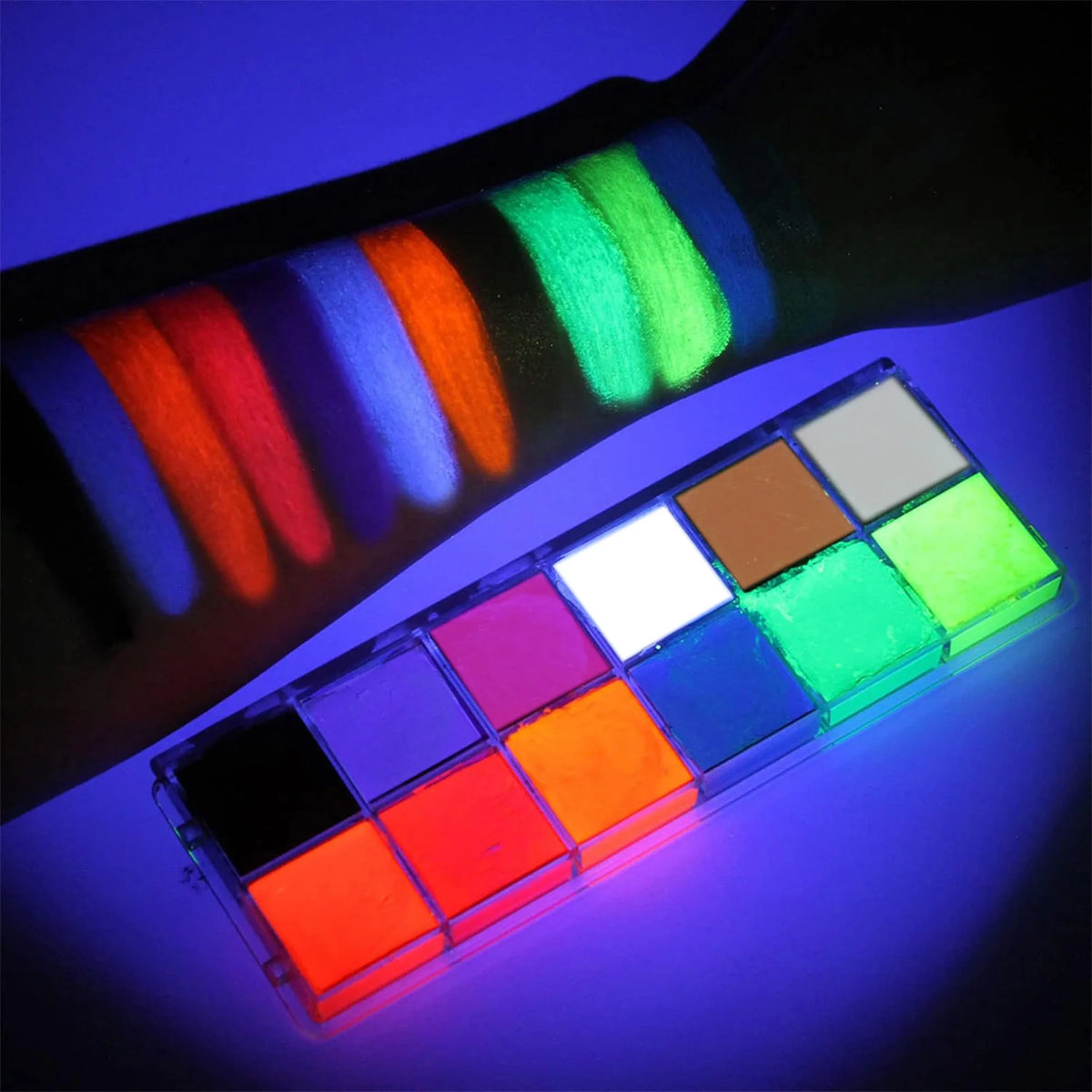 12-Color UV Glow Face & Body Paint Palette | Halloween Cosplay