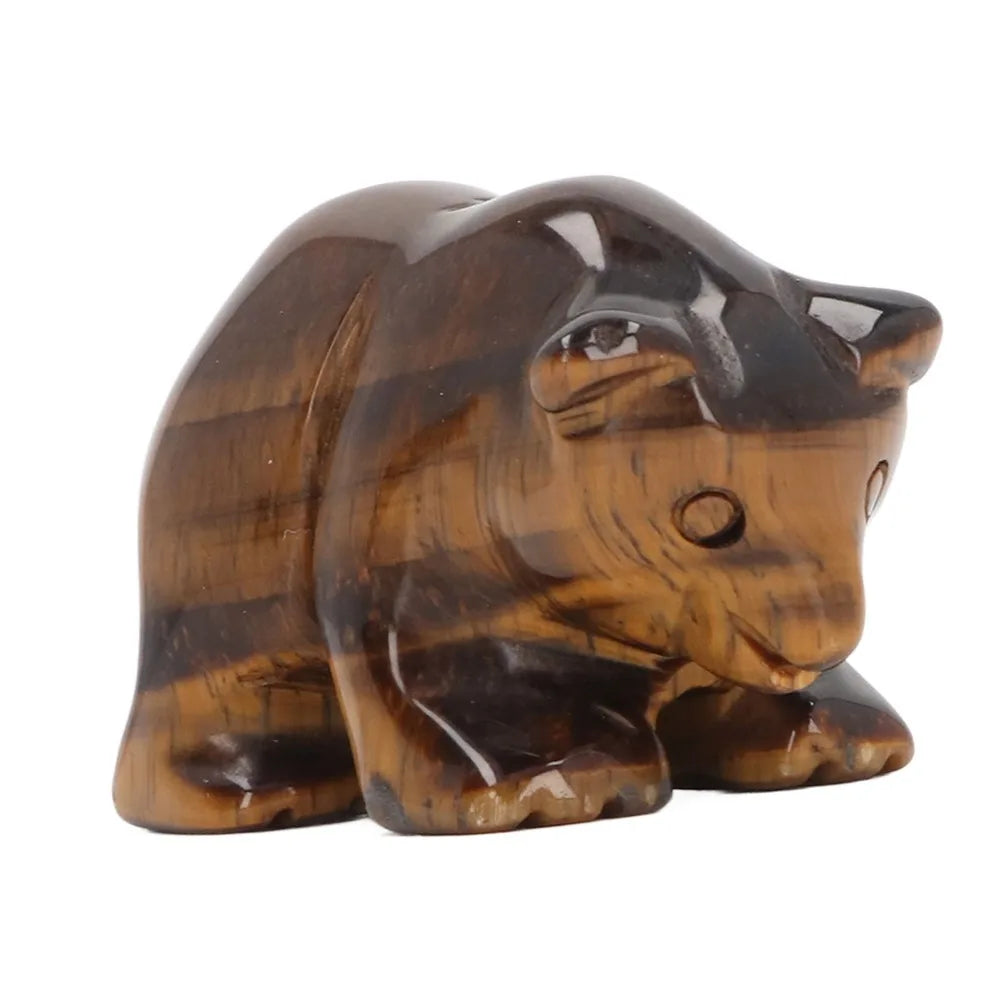 Tiger Eye Crystal Bear Figurine – Hand-Carved Stone Statue 1.5in