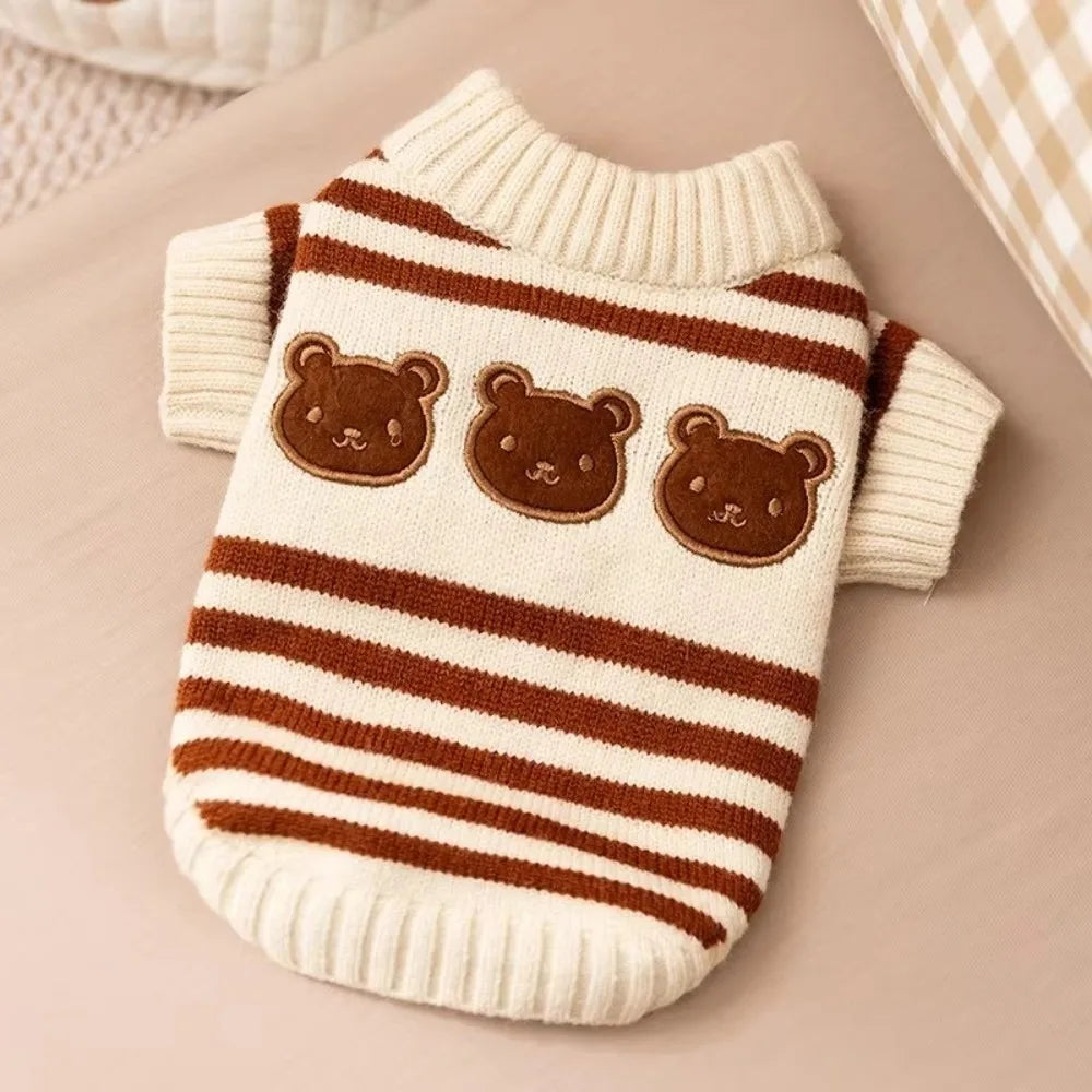 Striped Knitted Dog Sweater Pullover – Warm Cotton Pet Coat