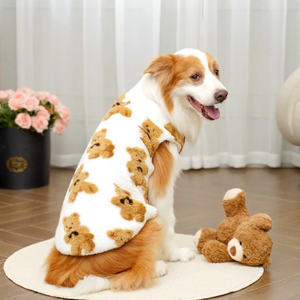 Winter Dog Fleece Vest – Bear Pattern, Sizes 3XL–9XL