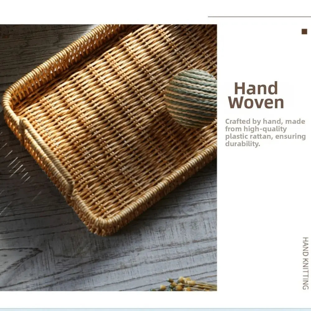 Wicker-Woven Plastic Serving Tray with Handles | M & L Sizes