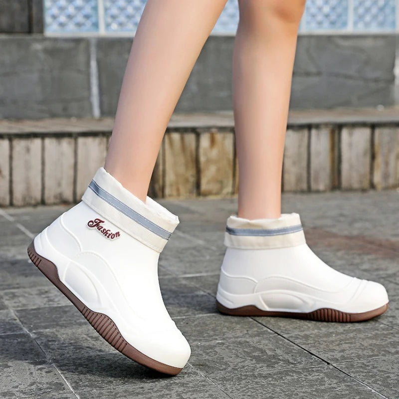 LEDP Women's Waterproof Non-Slip Ankle Rain Boots | Thick Sole
