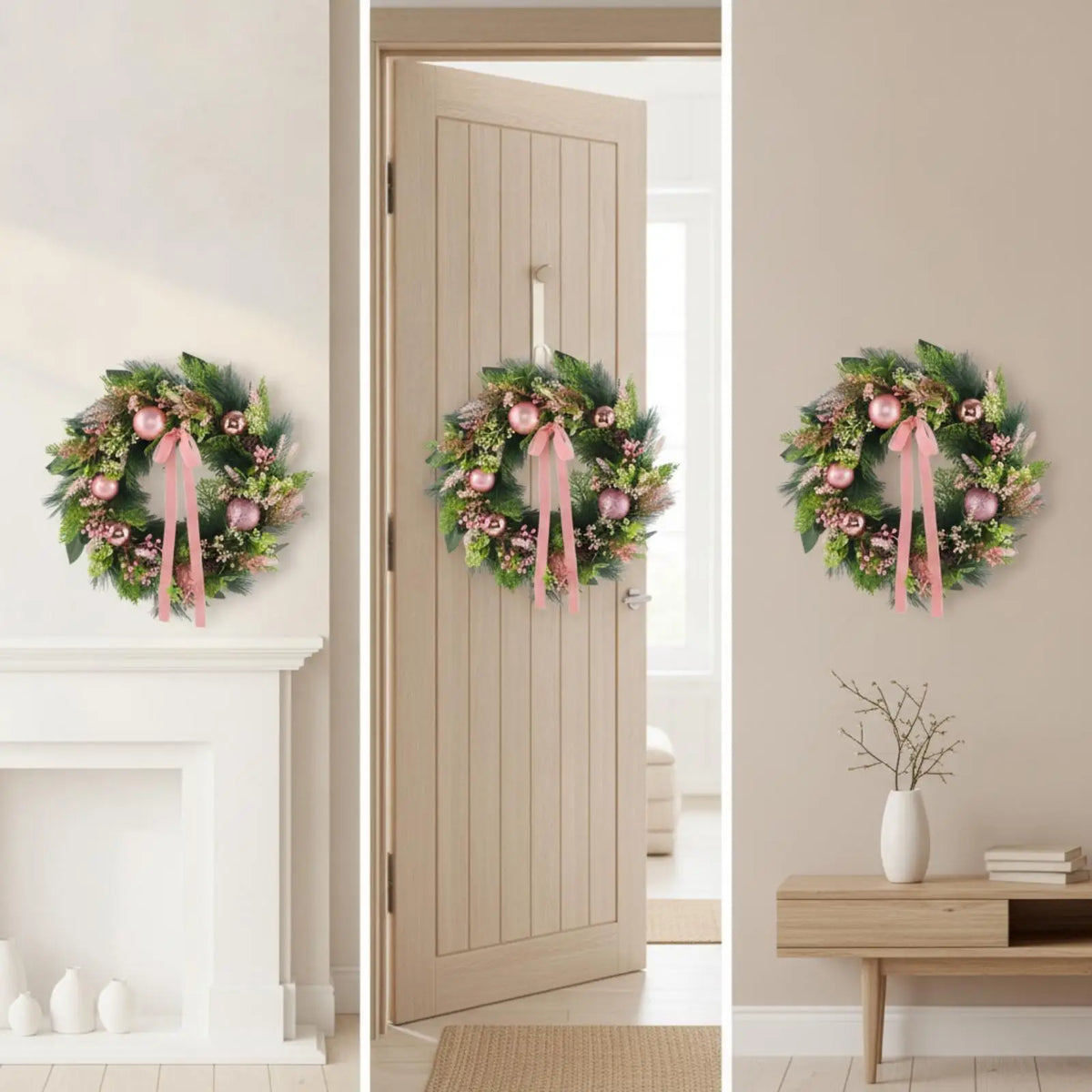 Pink Christmas Wreath – Door & Wall Hanging Decoration 45cm