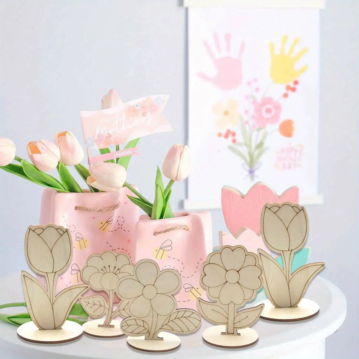 Wooden Flower DIY Ornaments – Rose Lily Sunflower 6-Pack Easter
