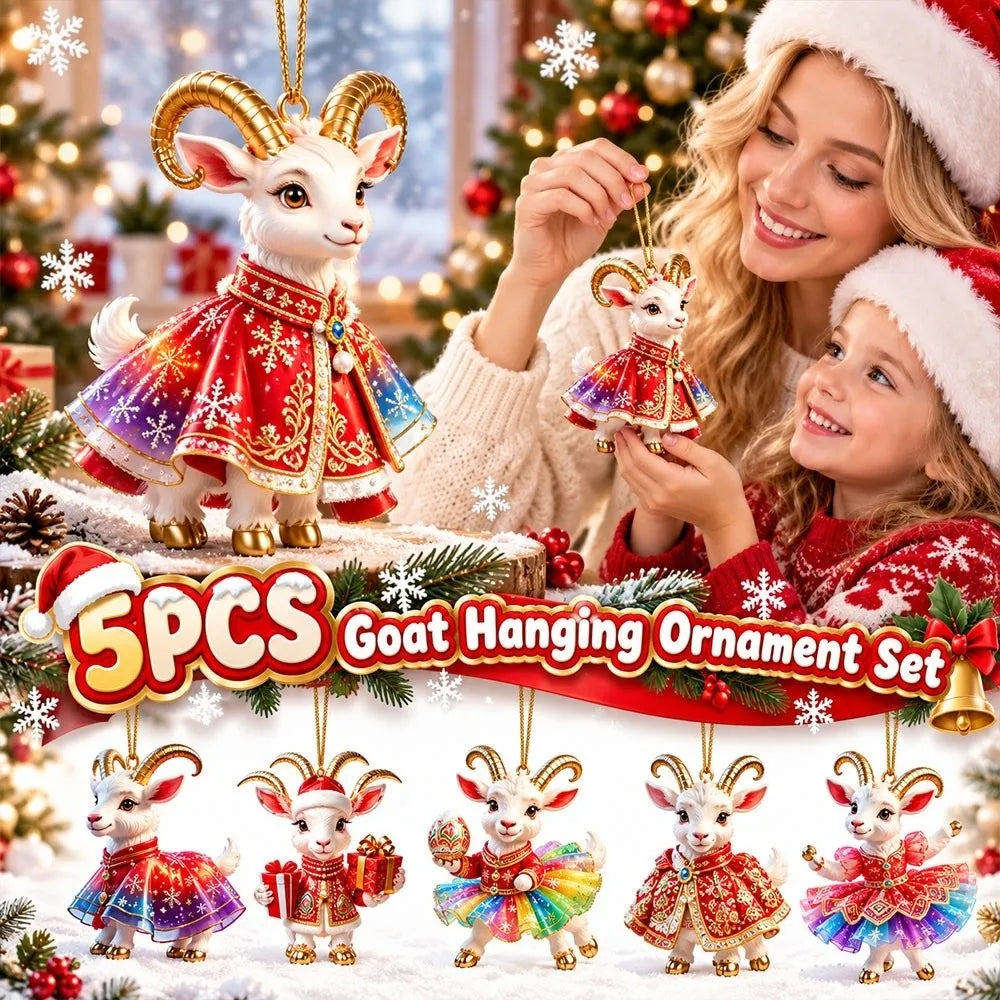 Rhinestone Goat Christmas Ornaments 5-Pack – Acrylic Hanging