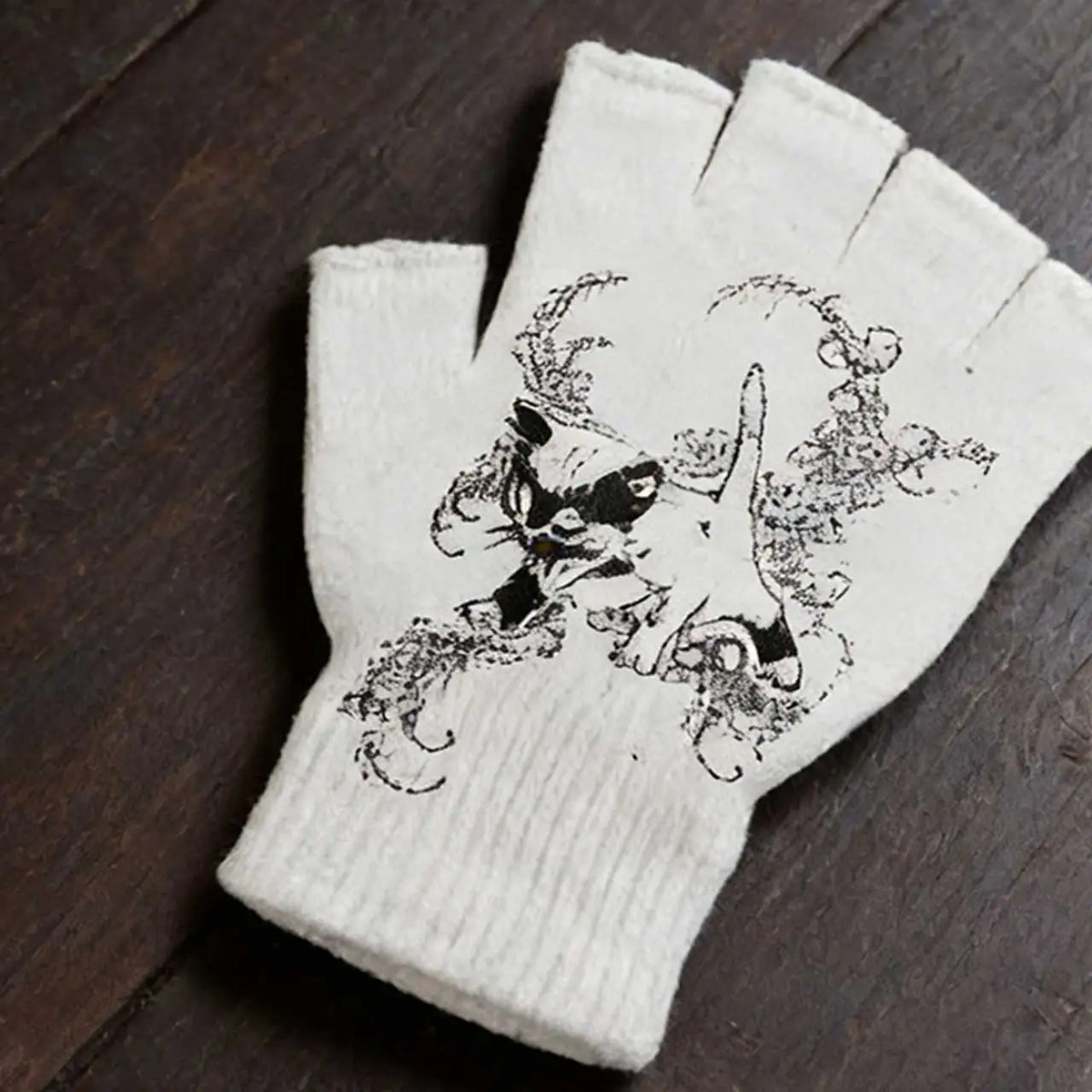 Women's Knitted Fingerless Gloves – Gothic Cross Print Winter