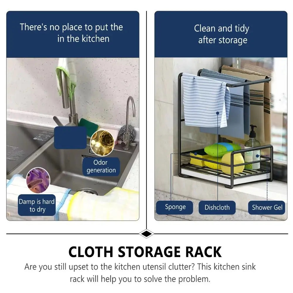 Wall-Mounted Cloth & Sponge Rack – Punch-Free Kitchen Shelf