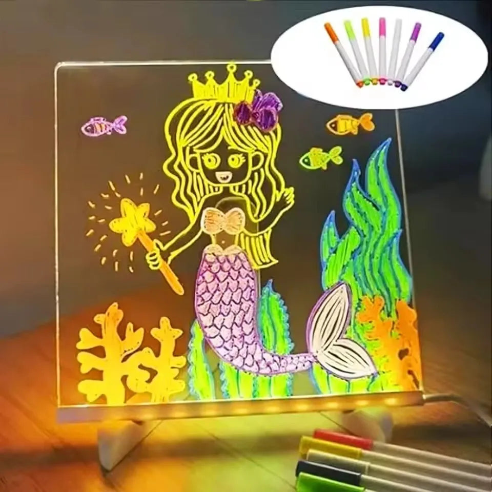 LED Acrylic Message Board Night Light with 7 Color Pens