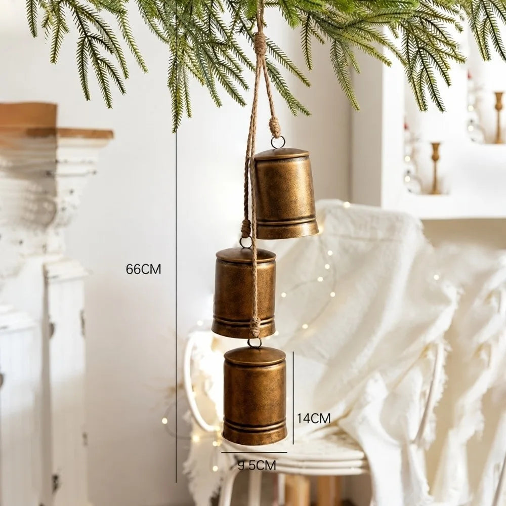Vintage Iron Christmas Bell Ornament | Rustic Jute Rope Cluster