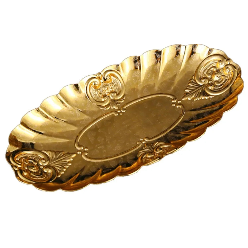 Gold Metal Oval Serving Tray – Rustproof Stackable Platter