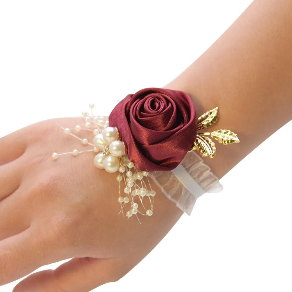 Wrist Corsage Flower Bracelet – Silk Rose Bridesmaid Wedding