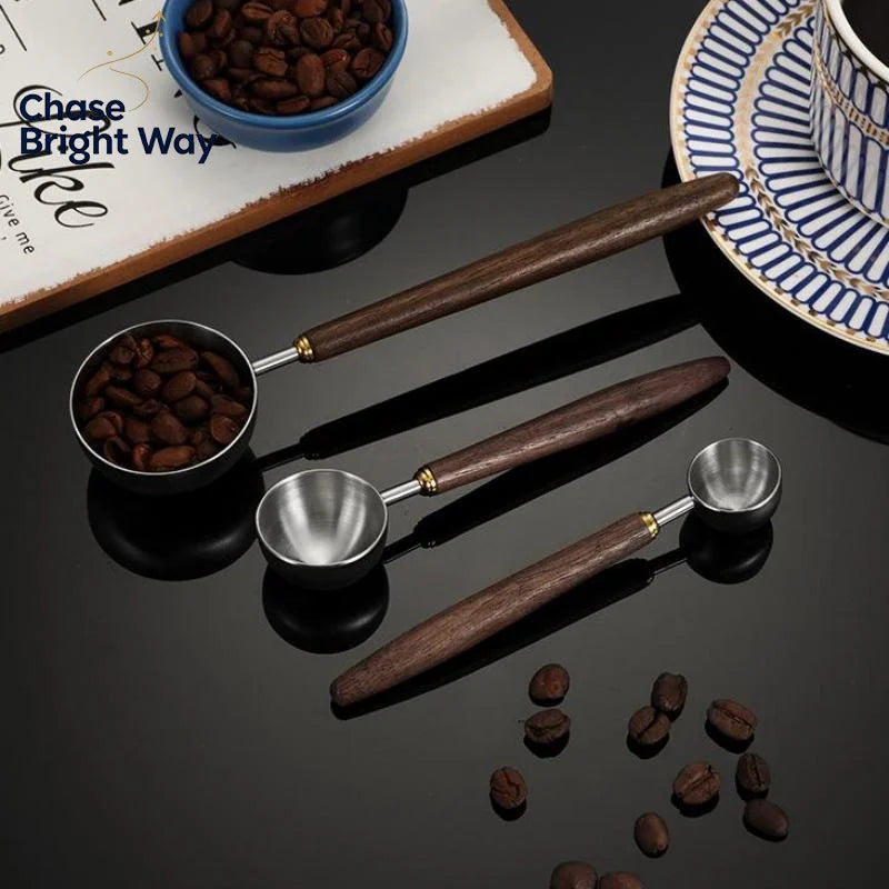Walnut Wood Stainless Steel Coffee Scoop – Long Handle Spoon