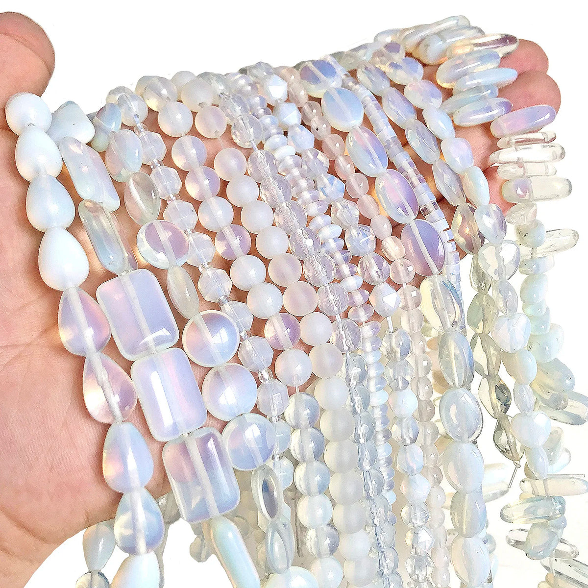 White Opalite Stone Beads 8mm Round Rondelle – DIY Jewelry Making