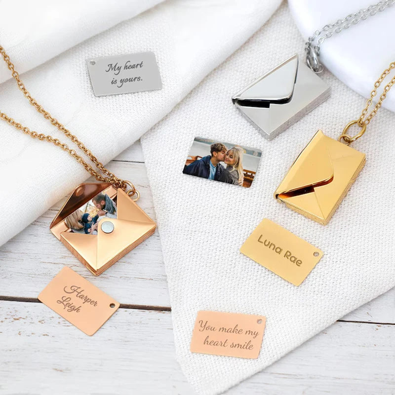 Custom Photo Envelope Pendant Necklace | Stainless Steel