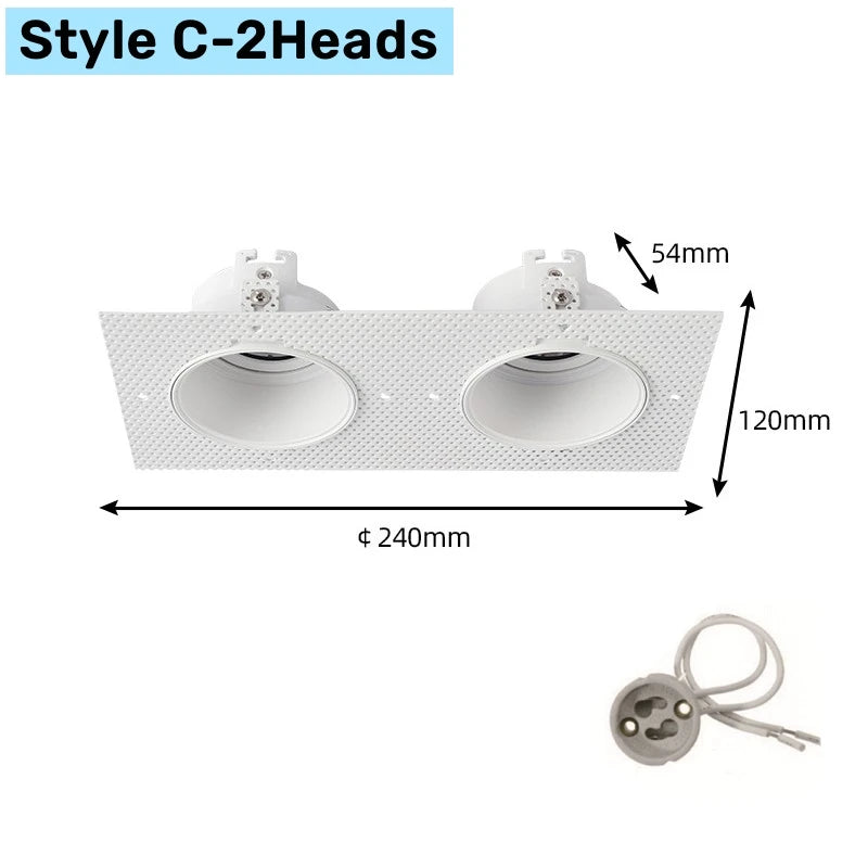 Trimless Square LED Downlight Frame Double Head GU10 MR16