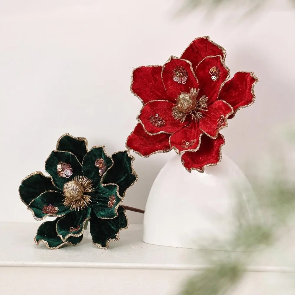 Glitter Artificial Poinsettia Flower 21cm – Christmas Décor