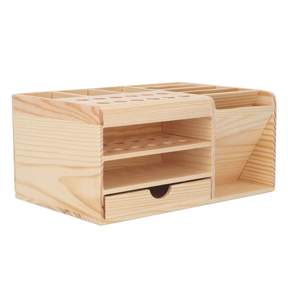 Wooden Desktop Tool Organizer – Multi-Compartment Storage Rack