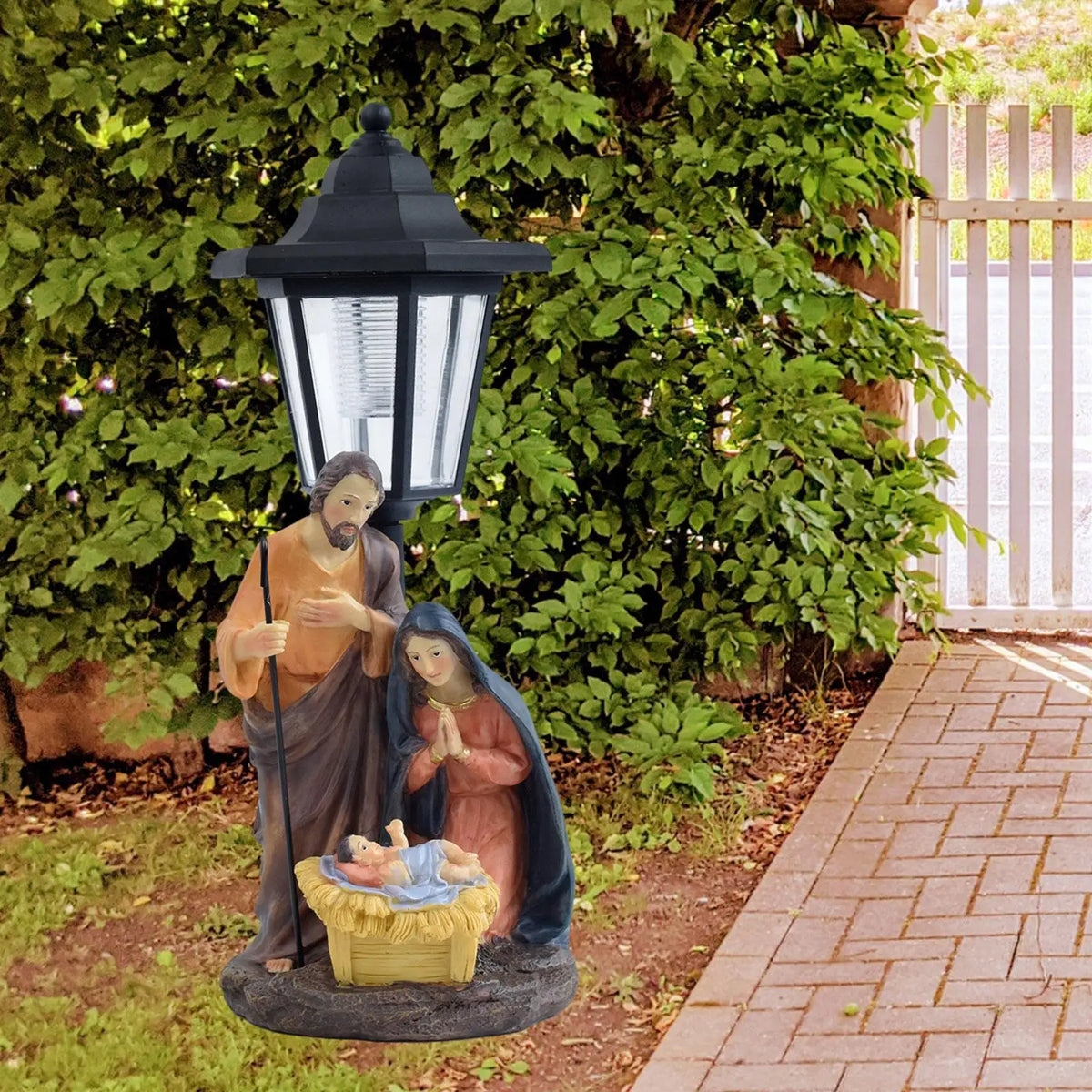 Nativity Scene Solar Light Statue – Waterproof Resin Garden Décor