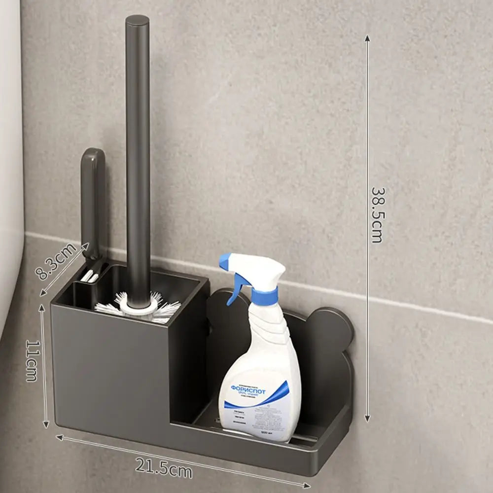Wall-Mounted Toilet Brush Holder with Storage Rack – No Drill