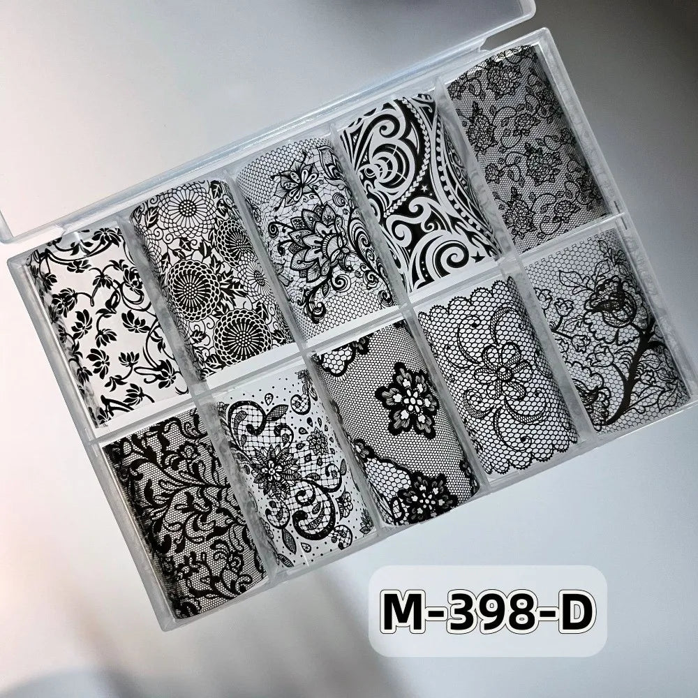Nail Art Foil Stickers – Lace, Leopard & Stripe Transfers 10pc