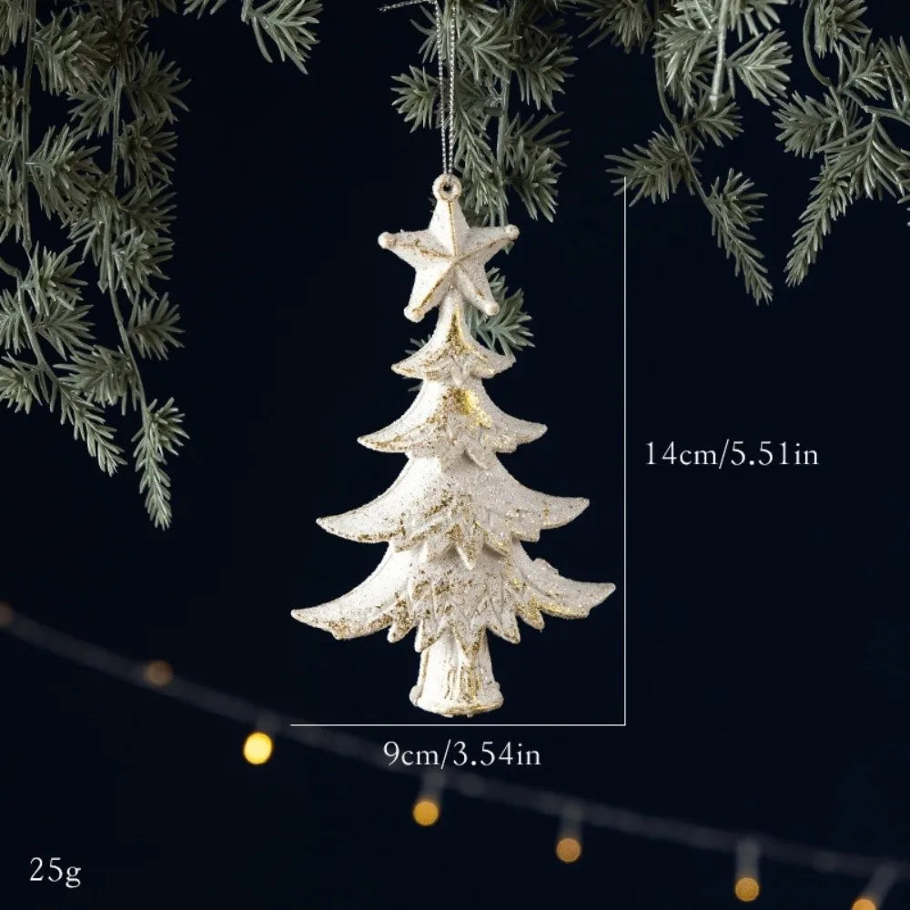 White Gold Glitter Christmas Ornaments – Assorted Resin Baubles