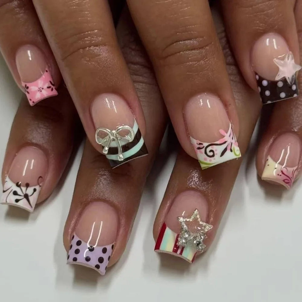 24-Pack Y2K Star Press-On Nails – Colorful Full Cover Tips