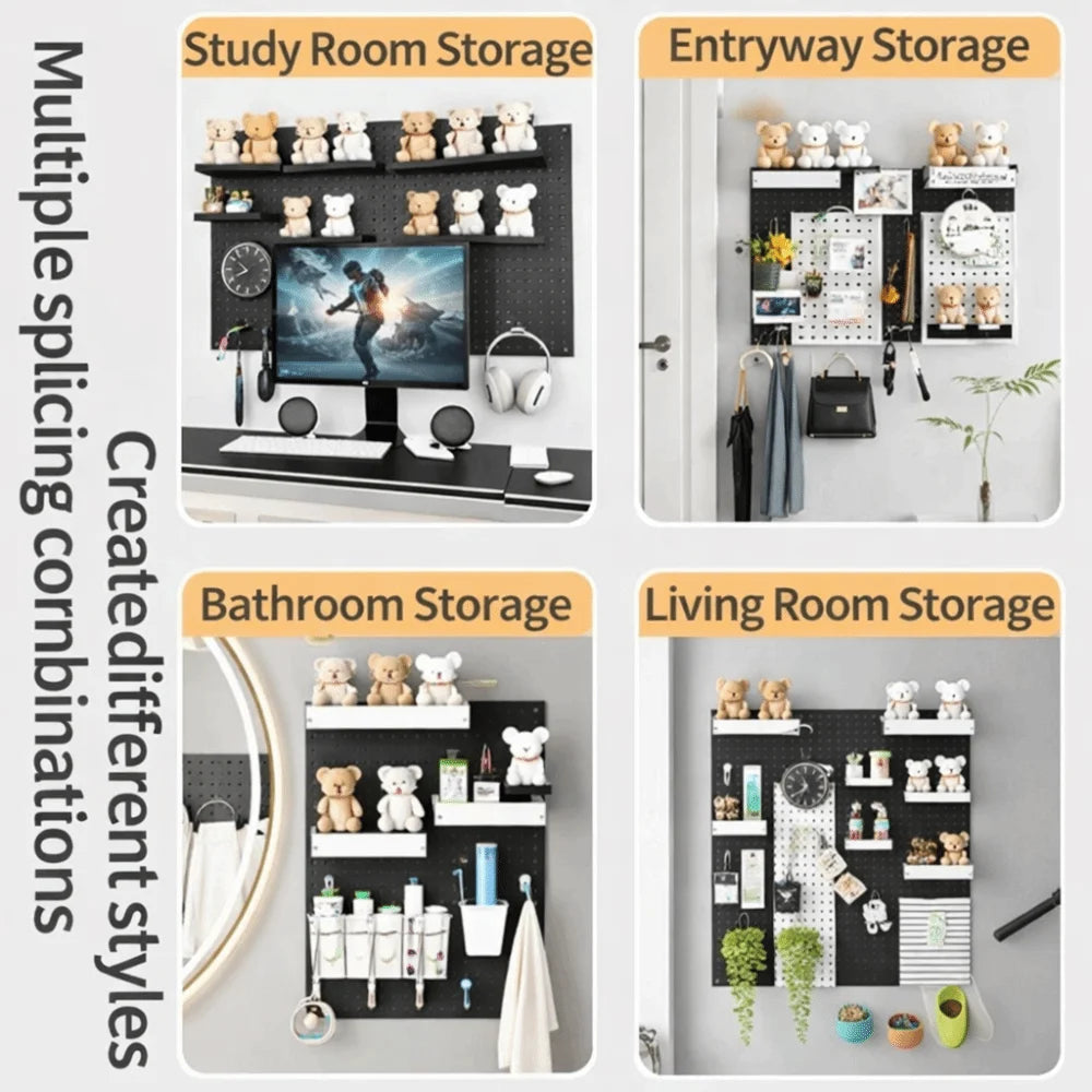Wall-Mounted Pegboard Storage Organizer with Hooks | No-Drill