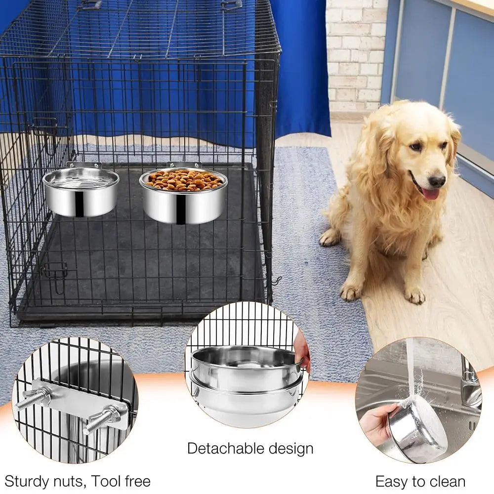 Stainless Steel Hanging Cage Bowl – Anti-Gnaw Pet Feeder