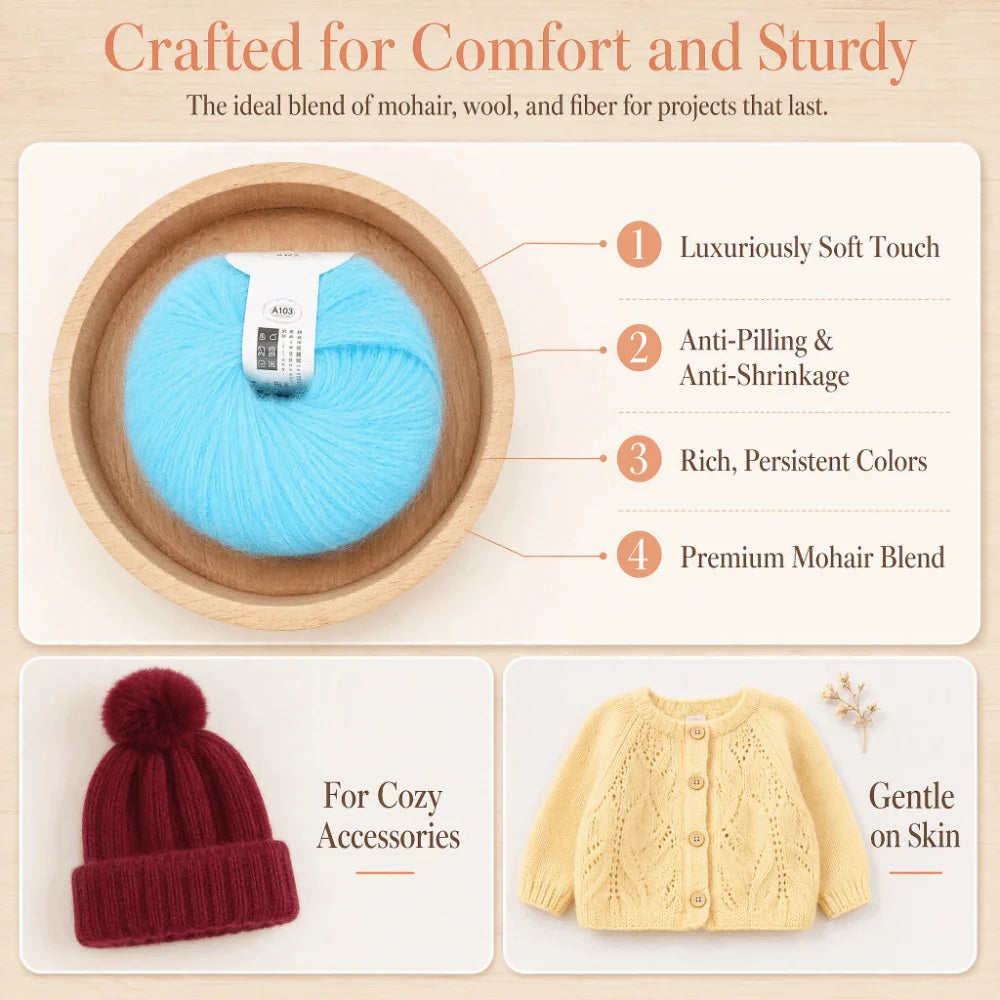 12-Color Mohair Wool Yarn Set – Knitting & Crochet Starter Kit
