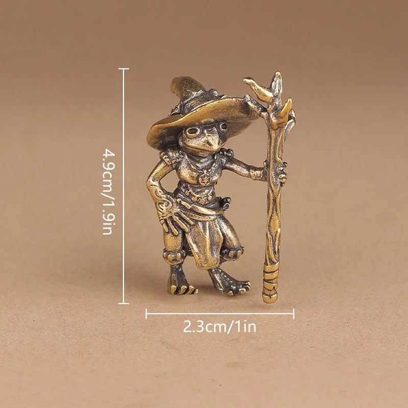 Vintage Brass Frog Wizard Statue | Desktop & Car Figurine