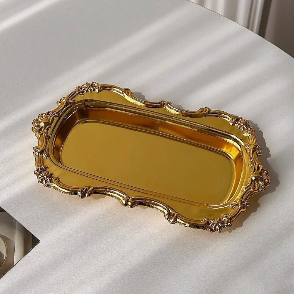 Mirror Stainless Steel Dessert Plate & Jewelry Tray – Embossed