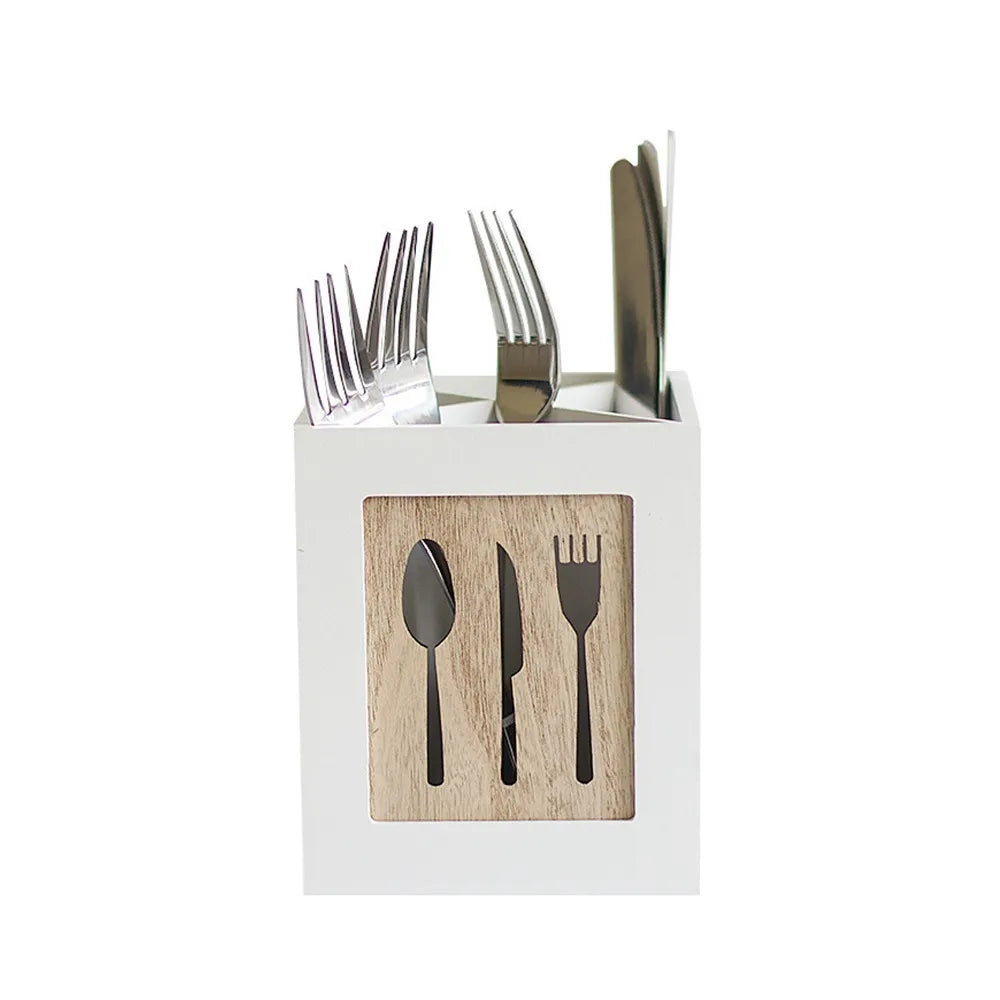 Wooden 4-Compartment Cutlery Holder – 2L Countertop Organizer