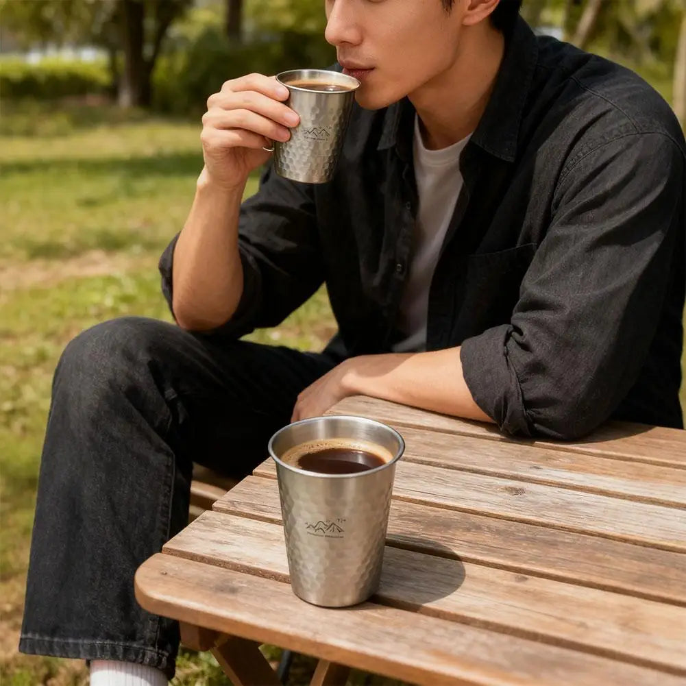 Titanium-Finish Stainless Steel Camping Cup 350–600ml | 1–3 Pack