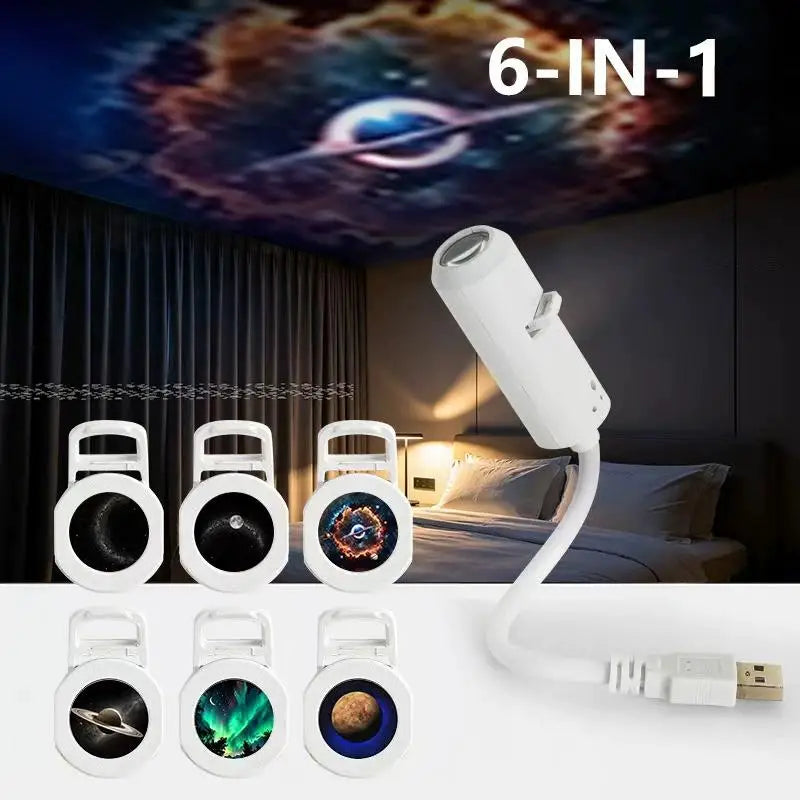 USB Galaxy Star Projector – Interchangeable Film Discs Night Light
