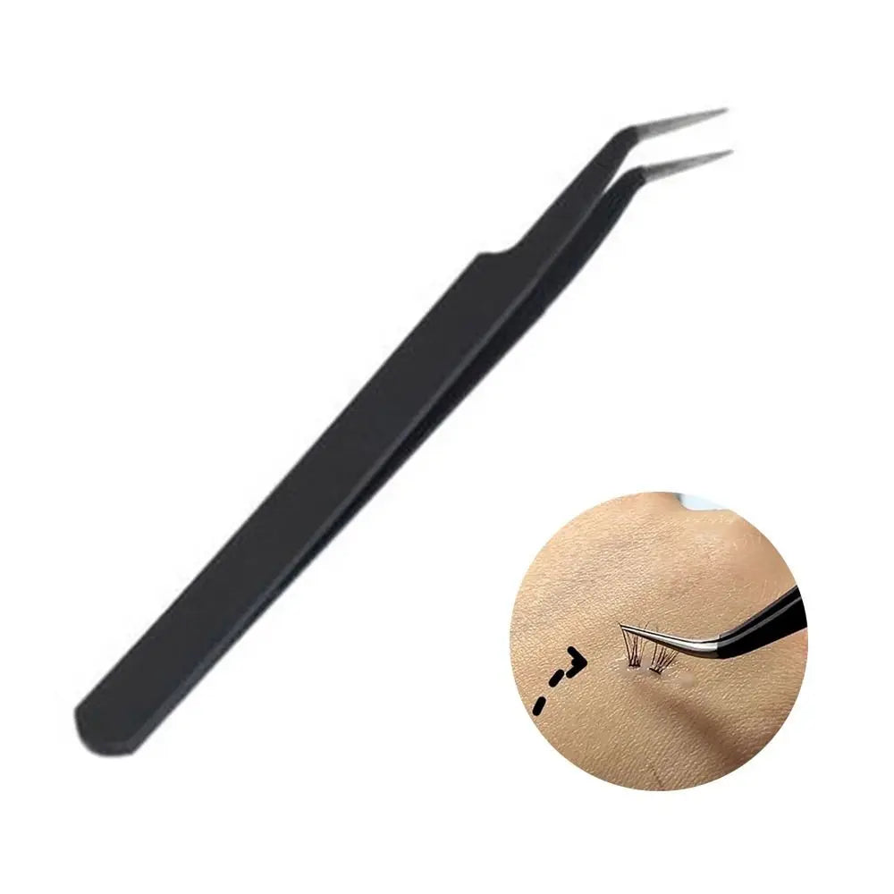 Stainless Steel Eyelash Tweezers – Curved & Straight Black Applicator